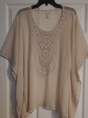 Chico's Beige Crochet-Trim Women's Poncho Top